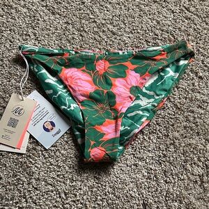 Maaji Green Floral Bikini Bottom with Pink & Orange Blooms